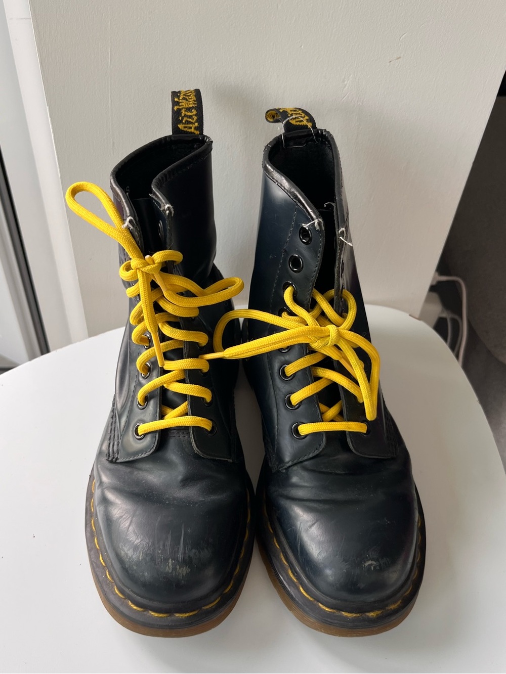 Dr. Martens Black Leather Boots with Yellow Laces
